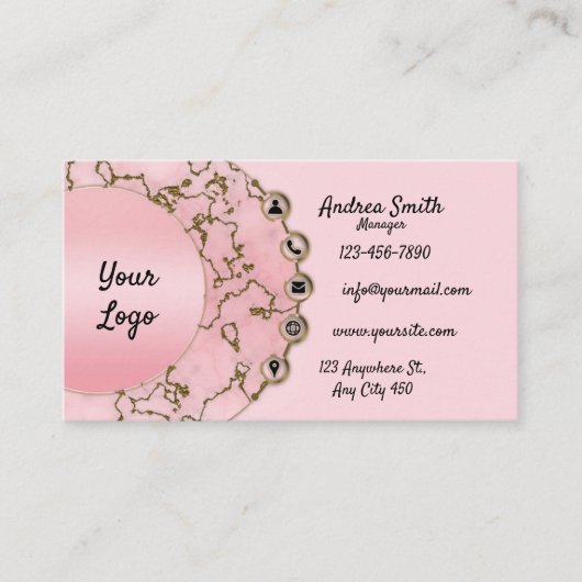 Chic Light Blush Pink Marble Gold Glitter Script Visitekaartje (Voorkant)