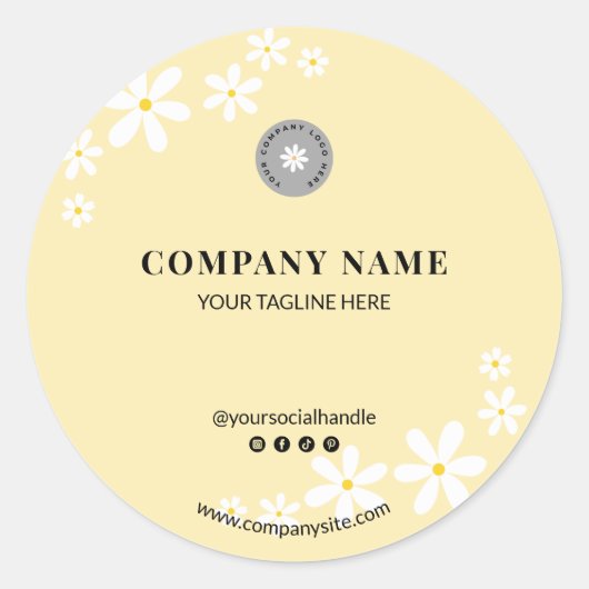 Chic Light Butter Yellow Daisy Bedrijfsnaam Ronde Sticker (Voorkant)