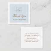 Chic light dusty blue custom logo thank you card vierkante visitekaartje (Voorkant / Achterkant)