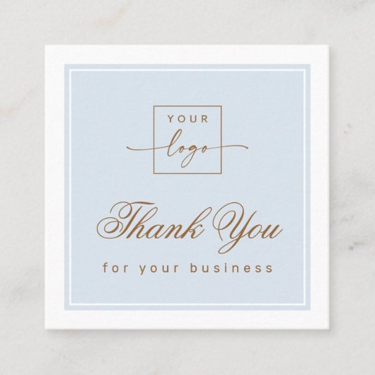 Chic light dusty blue custom logo thank you card vierkante visitekaartje (Voorkant)