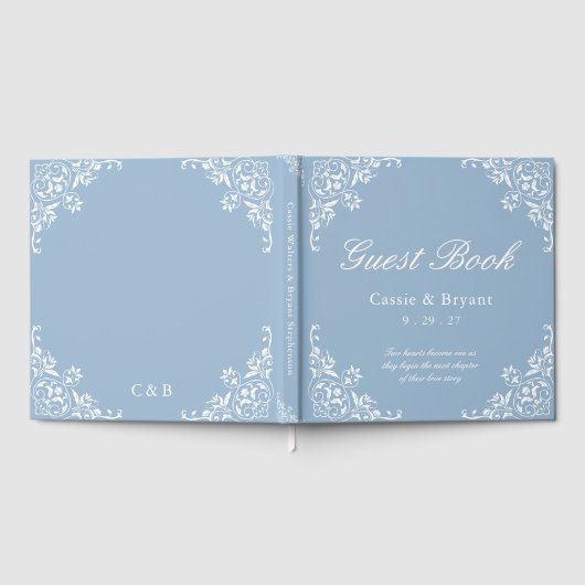 Chic Light Dusty Blue White Wedding Guest Book Gastenboek (Volledig)