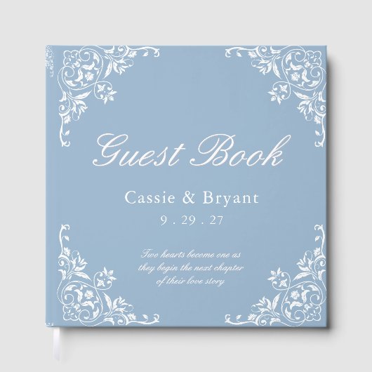 Chic Light Dusty Blue White Wedding Guest Book Gastenboek (Voorkant)