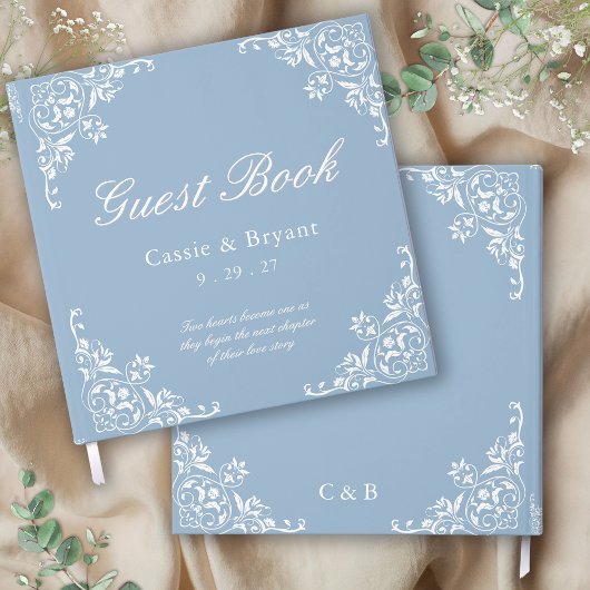 Chic Light Dusty Blue White Wedding Guest Book Gastenboek