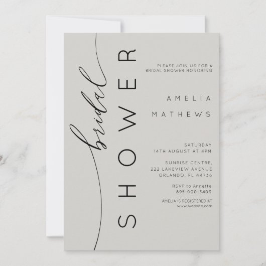 Chic Light Grey & Elegant Tyography Bridal Shower Kaart (Voorkant)