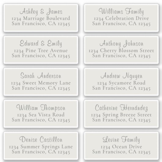 Chic Light Grey Wedding Guest Adresetiketten Sticker (Voorkant)