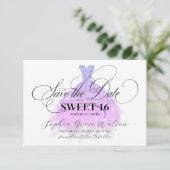Chic Light Paars Glitter Dress Sweet 16 Birthday Save The Date (Staand voorkant)