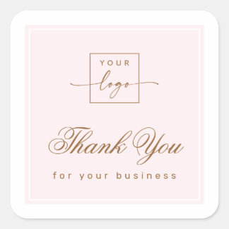 Chic light pink custom logo thank you vierkante sticker