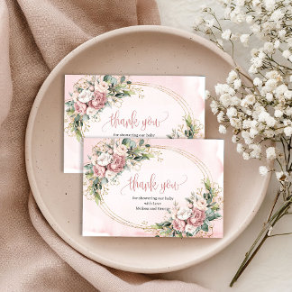 Chic Light Pink Floral Eucalyptus Thank You Card Bedankkaart