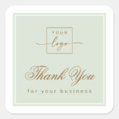 Chic light sage green custom logo thank you vierkante sticker (Voorkant)
