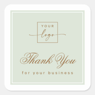 Chic light sage green custom logo thank you vierkante sticker