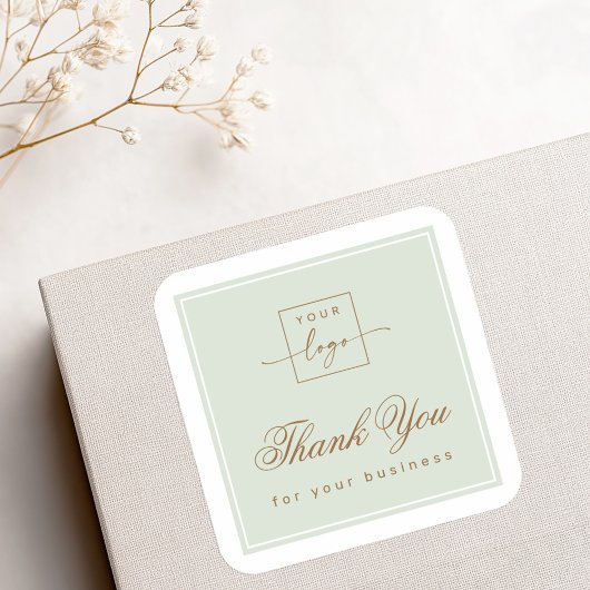Chic light sage green custom logo thank you vierkante sticker
