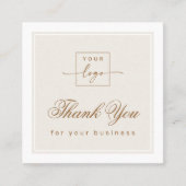 Chic light tan brown custom logo thank you card vierkante visitekaartje (Voorkant)