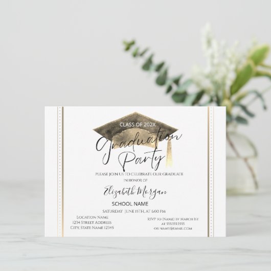 Chic Lijst Graduation Cap Afstuderen Kaart (Staand voorkant)