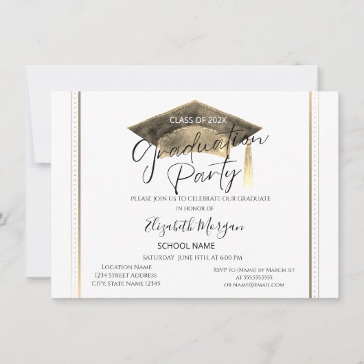 Chic Lijst Graduation Cap Afstuderen Kaart (Voorkant)