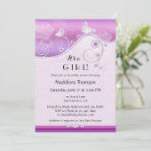 Chic Lila Bloemenvogel Baby shower Uitnodiging (Staand voorkant)