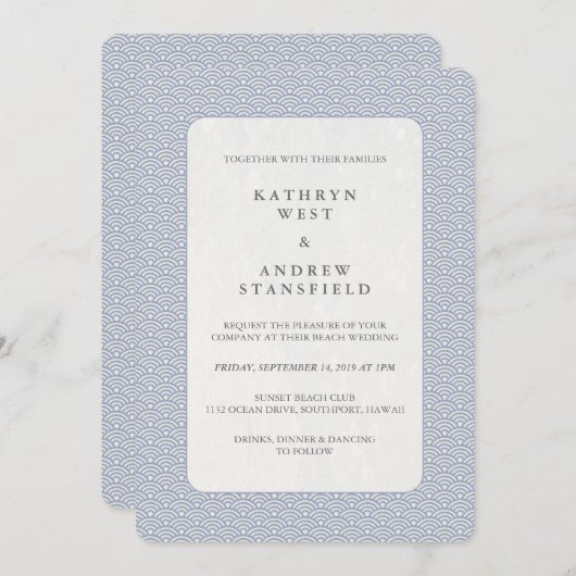 Chic Lila-Blue + White Small Wave Pattern Weddensc Kaart (Voorkant / Achterkant)