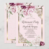 Chic Lila Flowers Gold Lijst Retirement Kaart (Voorkant / Achterkant)