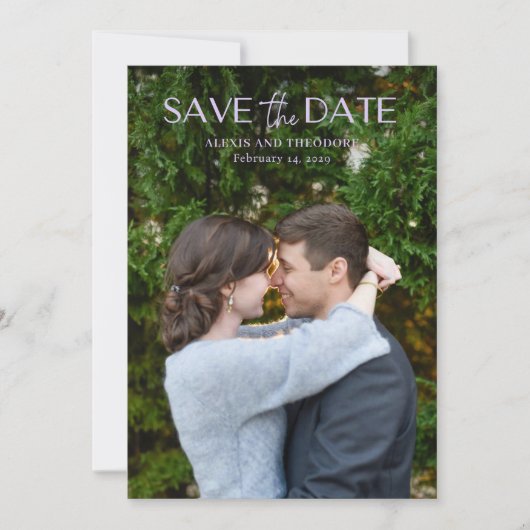 Chic Lila foto Moderne bruiloft Save The Date (Voorkant)