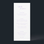 Chic Lila moderne bruiloft Menu<br><div class="desc">Modern huwelijksmenu met een eenvoudig ontwerp met "ONS menu" in een combinatie van een elegant script en een modern schreefloos lettertype. De achterkant heeft je foto,  namen en trouwdatum.</div>