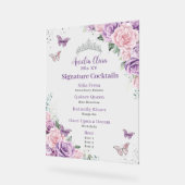 Chic Lila Roze Bloemen Quinceanera Bar Drink Menu Acryl Bord (Hoek)