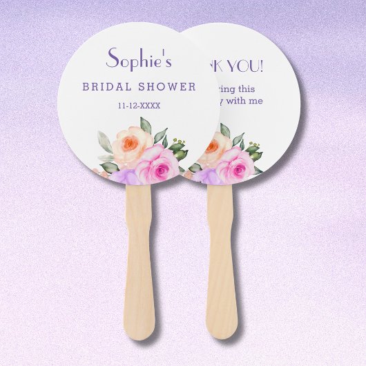 Chic Lila Rozen Bright Floral Vrijgezellenfeest Handwaaier