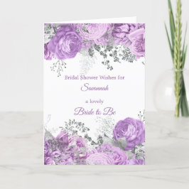 Chic Lila Silver Floral Name Vrijgezellenfeest Kaart