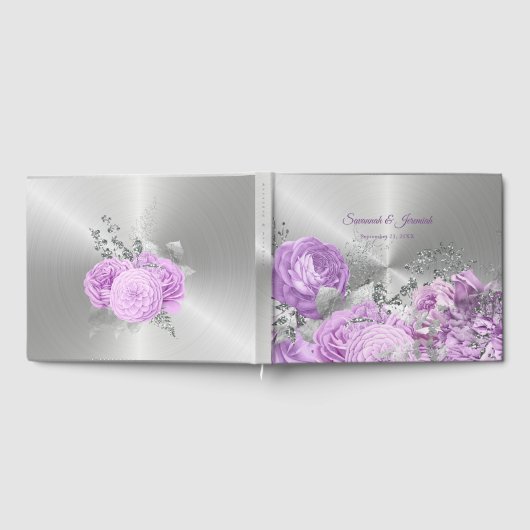 Chic Lila Silver Floral Wedding Gastenboek (Volledig)