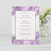 Chic Lila Silver Floral  Wedding Kaart (Staand voorkant)