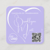 Chic Lila Witte Kalligrafie Hart Logo QR-Code Vierkante Visitekaartje (Voorkant)