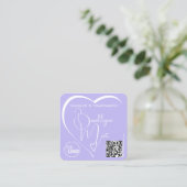 Chic Lila Witte Kalligrafie Hart Logo QR-Code Vierkante Visitekaartje (Staand voorkant)