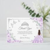 Chic Lilac Purple Roses Silver Quinceanera Bedankkaart (Staand voorkant)