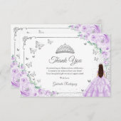 Chic Lilac Purple Roses Silver Quinceanera Bedankkaart (Voorkant / Achterkant)
