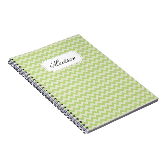 Chic Lime Green Chevron Custom Monogram Notitieboek (Rechterzijde)