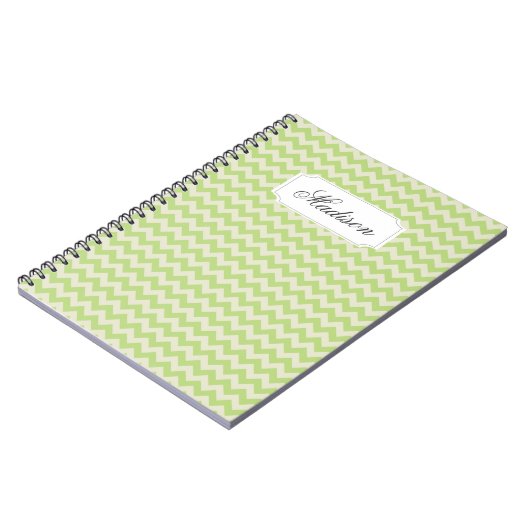 Chic Lime Green Chevron Custom Monogram Notitieboek (Linkerzijde)
