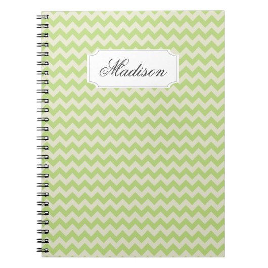 Chic Lime Green Chevron Custom Monogram Notitieboek (Voorkant)