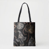Chic line art zwarte achtergrond bos herfst tote bag (Voorkant)