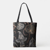 Chic line art zwarte achtergrond bos herfst tote bag (Achterkant)