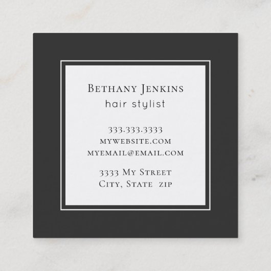 Chic Line Getrokken Zwart Wit Bloemen Vierkante Visitekaartje (Achterkant)