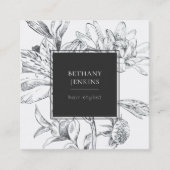 Chic Line Getrokken Zwart Wit Bloemen Vierkante Visitekaartje (Voorkant)