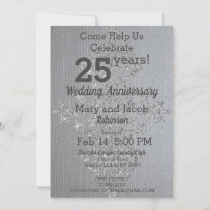 Chic Linen and Silver Jubileum Invitation Kaart