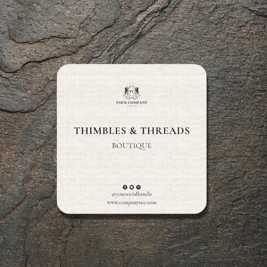 Chic Linen Business Logo Naam Marketing Classic Vierkante Sticker