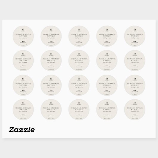 Chic Linen Business Logo Name Marketing  Ronde Sticker (Vel)