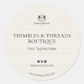 Chic Linen Business Logo Name Marketing  Ronde Sticker (Voorkant)