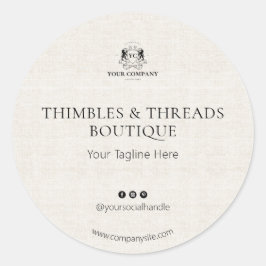 Chic Linen Business Logo Name Marketing Ronde Sticker