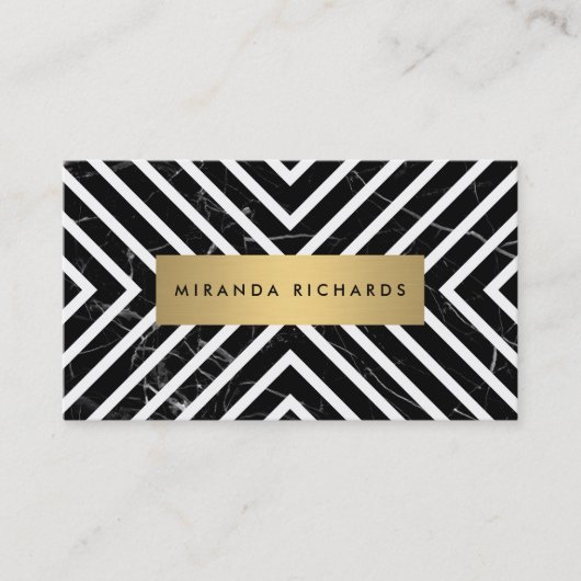Chic Lines Zwart Marmer Witte Strepen II Visitekaartje (Voorkant)