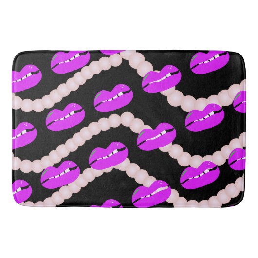 Chic Lippen Parels Roze Zwart Badmat (Voorkant)