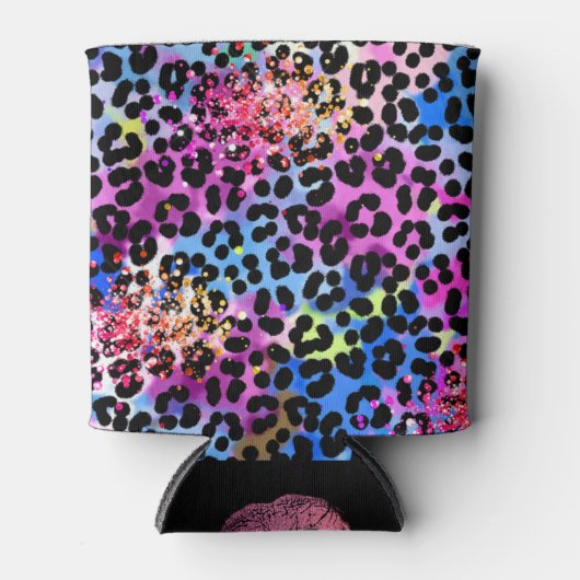 *~* Chic LIPS Glitter Animal Leopard Spots Blue Blikjeskoeler (Voorkant)