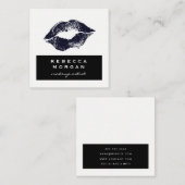 Chic Lipstick Blue Kiss Vierkante Visitekaartje (Voorkant / Achterkant)