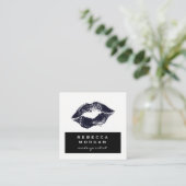 Chic Lipstick Blue Kiss Vierkante Visitekaartje (Staand voorkant)