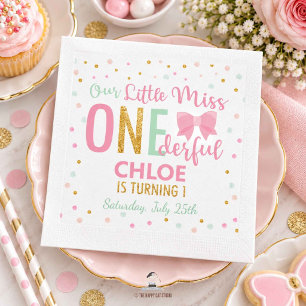 Chic Little Miss ONEderful 1e verjaardag Roze Stri Servet